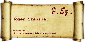 Höger Szabina névjegykártya